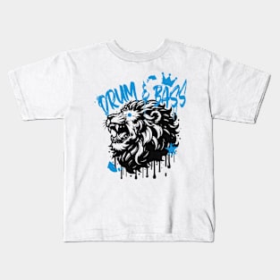 DRUM AND BASS  - Stenciled Lion (black/blue) Kids T-Shirt